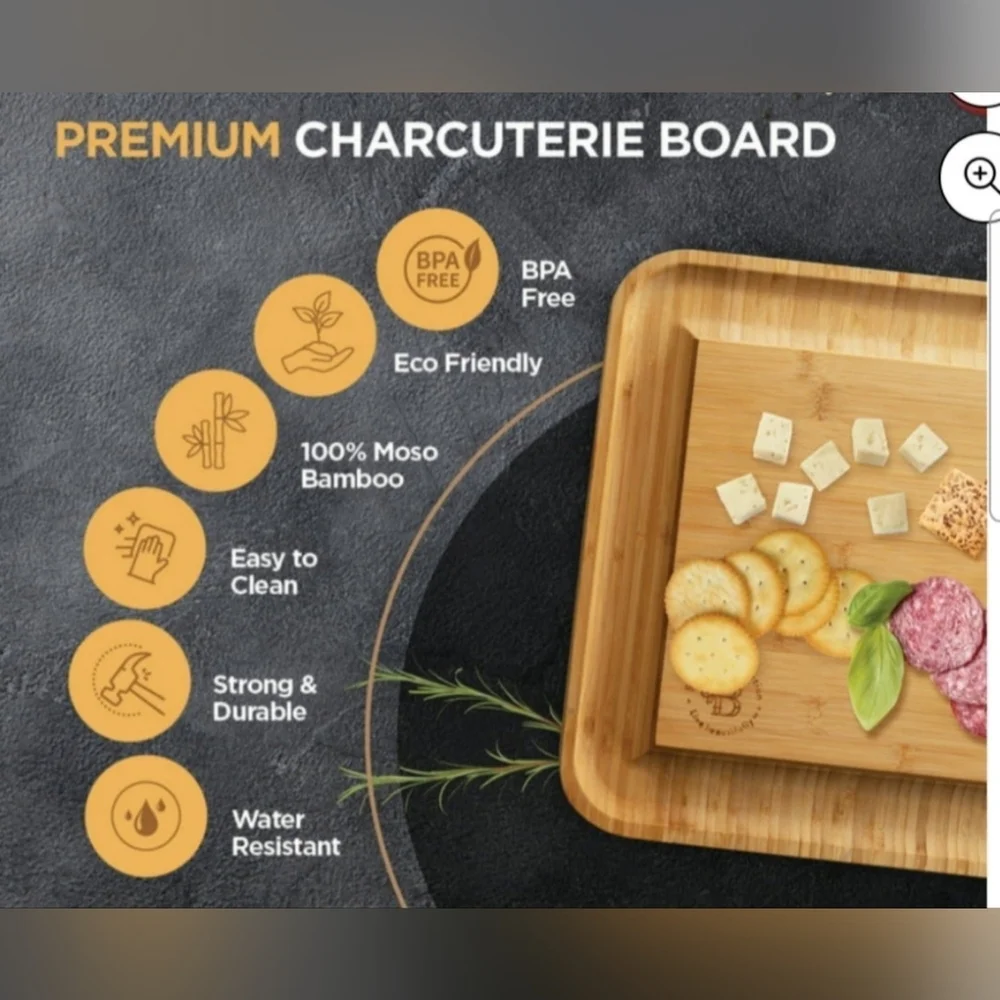 Bambussi Cheese Board Set with serving utensils NEW